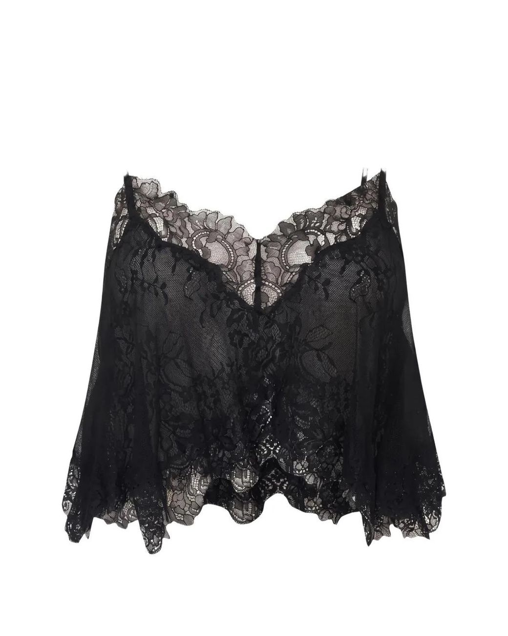 LoveShackFancy Black Lace-Detail Blouse