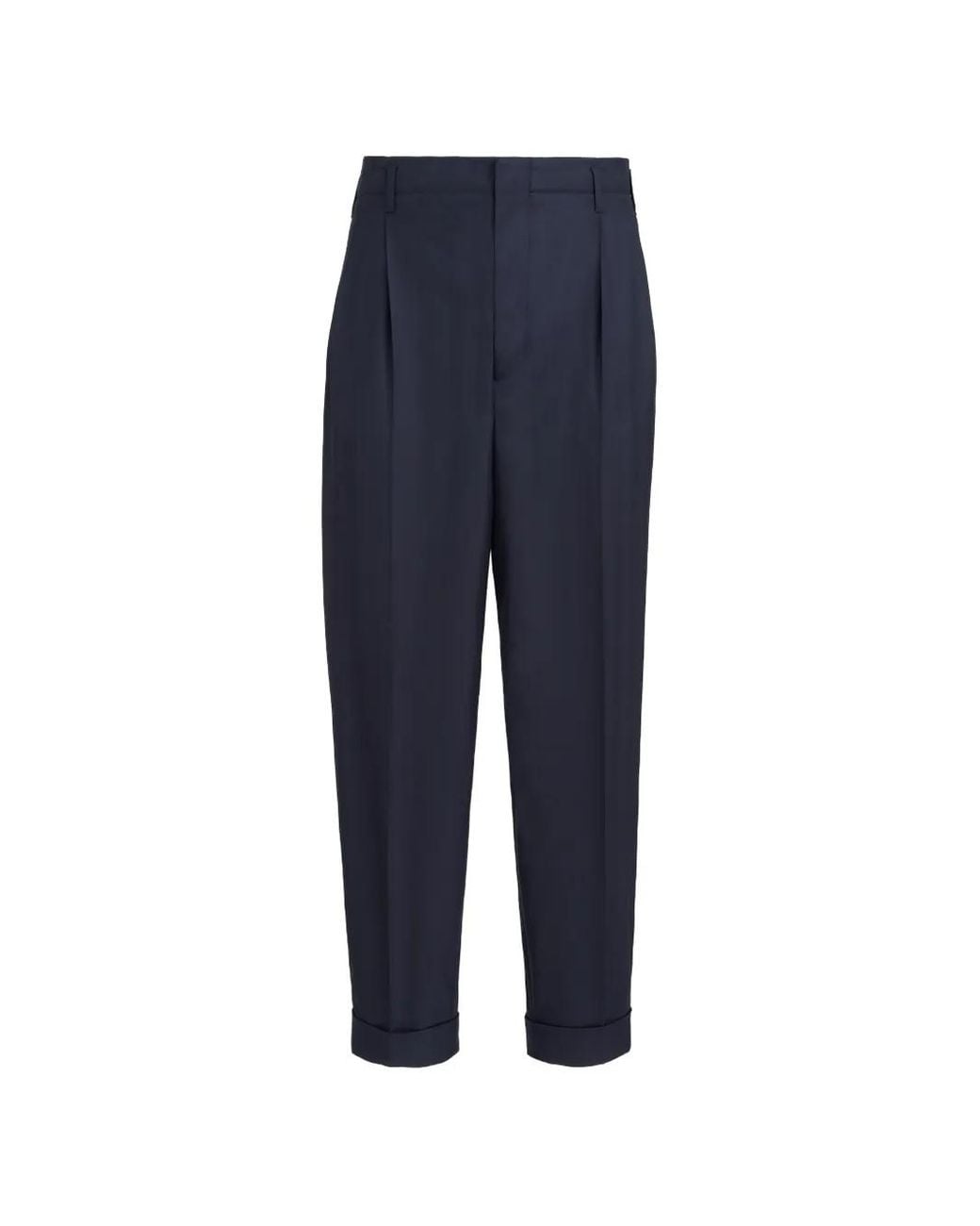 Brunello Cucinelli Blue Virgin-Wool Chevron Trousers With Double Pleats for men