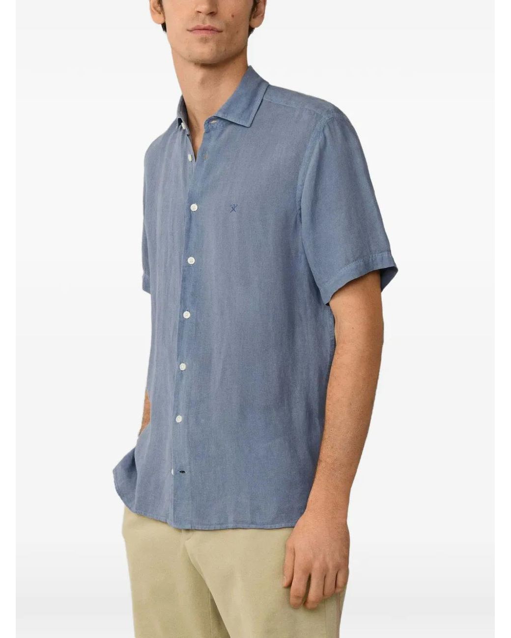 Hackett Blue Short-Sleeve Linen Shirt for men