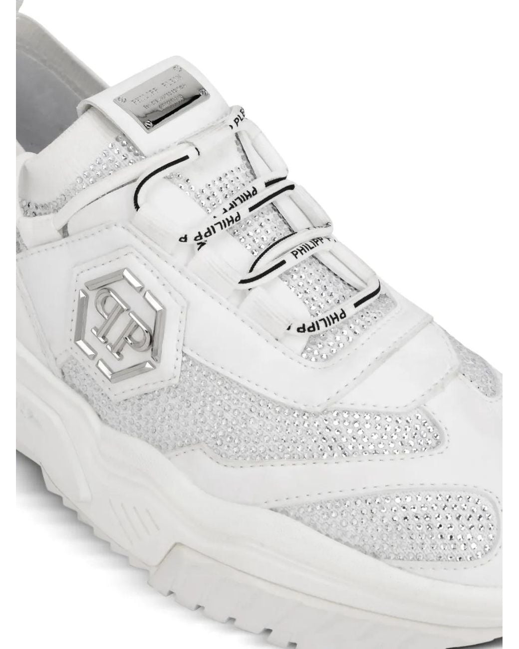 Philipp Plein White Low-Top Predator Strass Sneakers