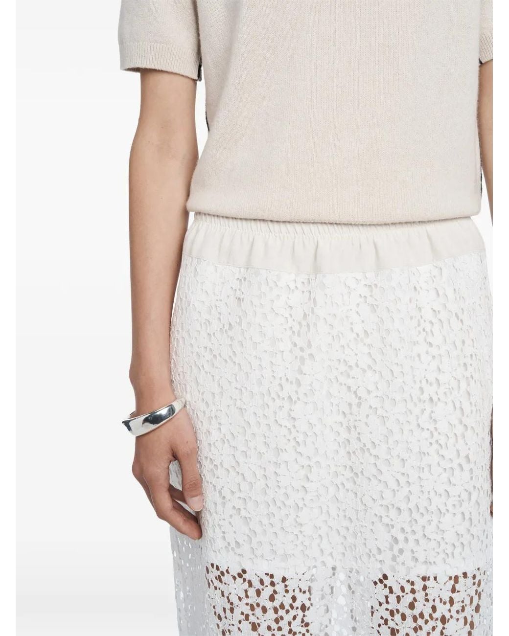 Maria McManus White Lace Ruched Midi Skirt
