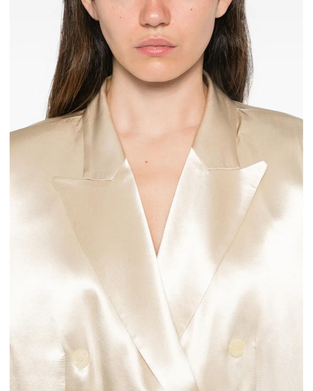 Erika Cavallini Semi Couture Natural Double-Breasted Satin-Finish Blazer