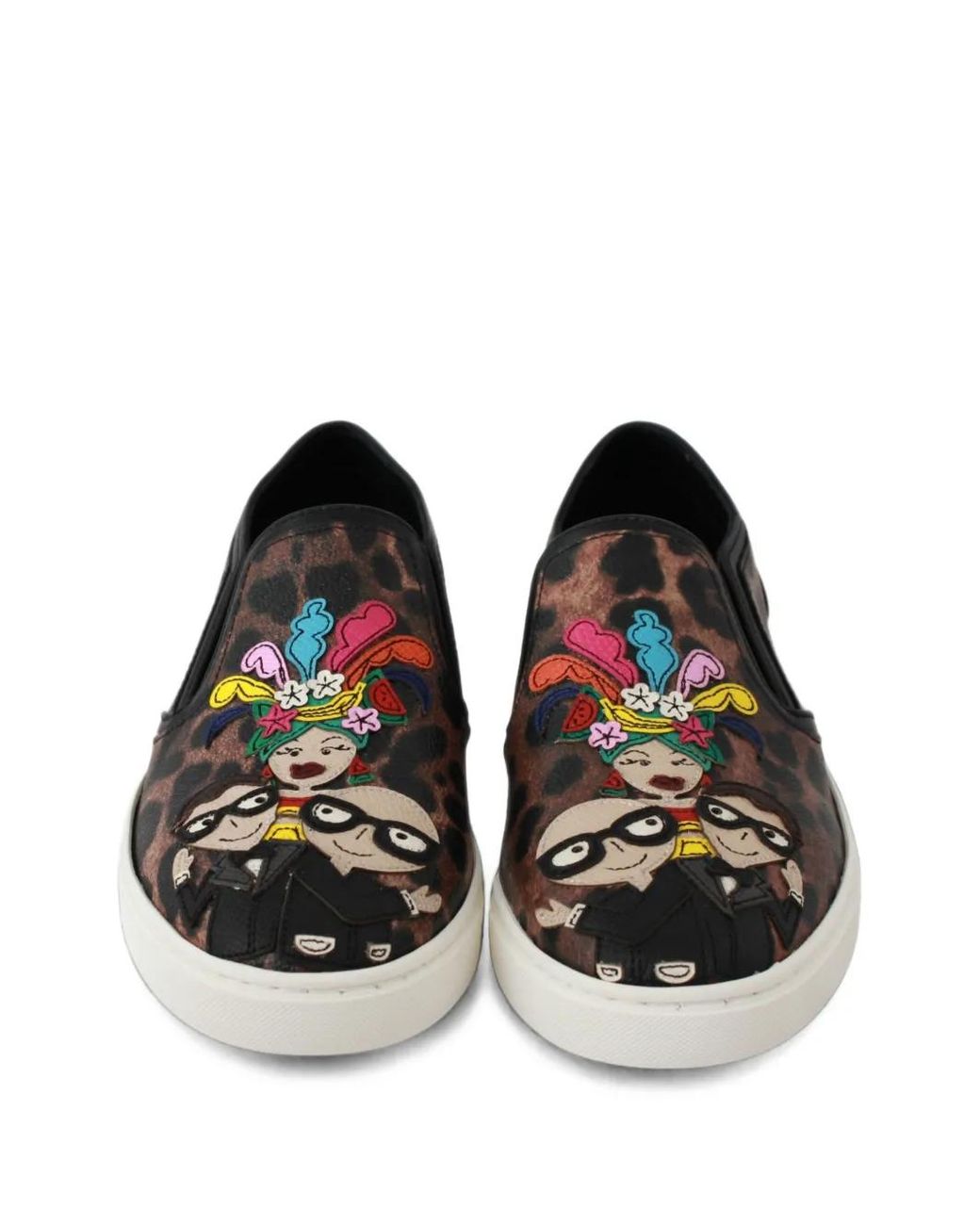 Dolce & Gabbana White Leopard-Print Cartoon-Appliqué Sneakers