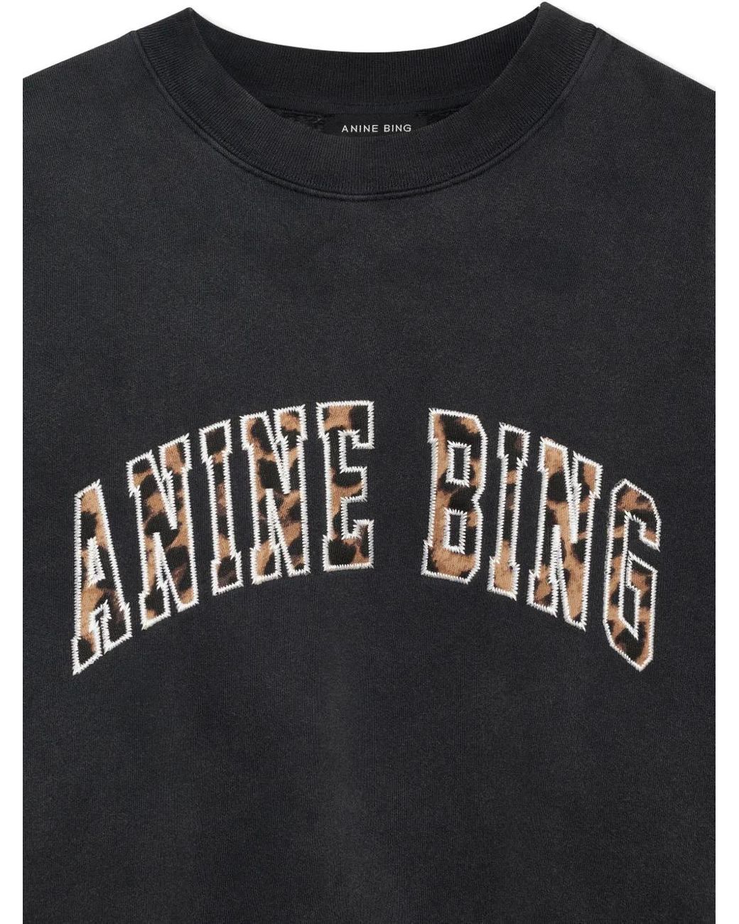 Anine Bing Black Miles Sweatshirt Leopard Washed