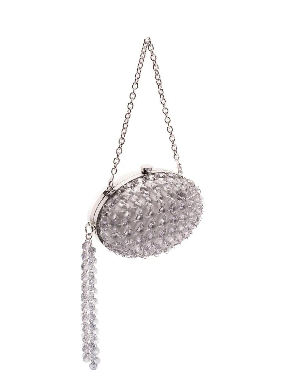 Self-Portrait White Oval Crystal Chain Clutch Bag