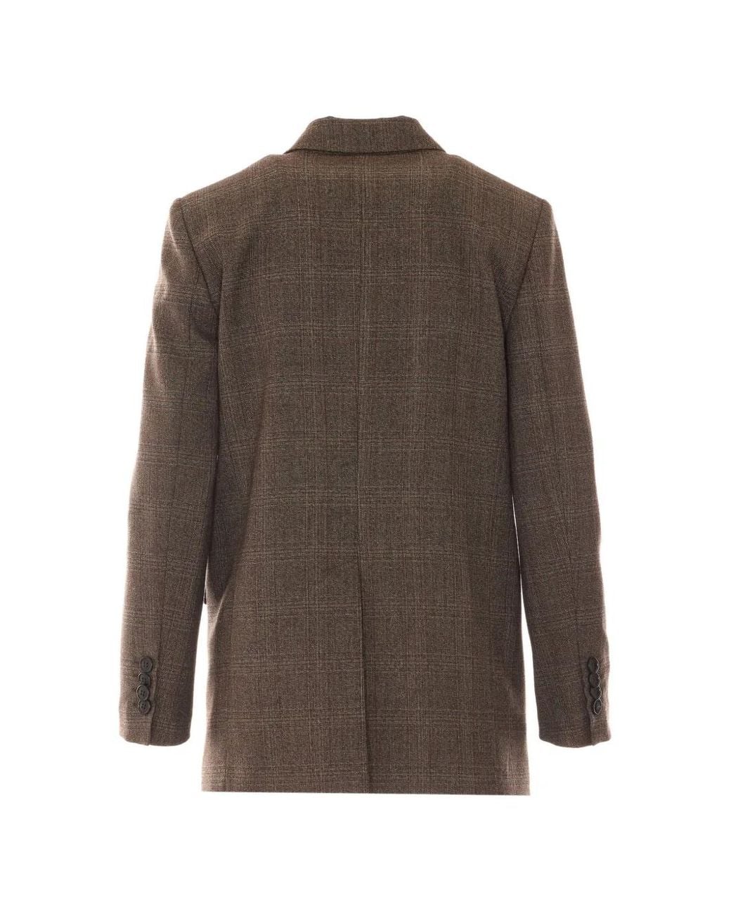 RUE DU BAC Brown Double-Breasted Check-Pattern Blazer