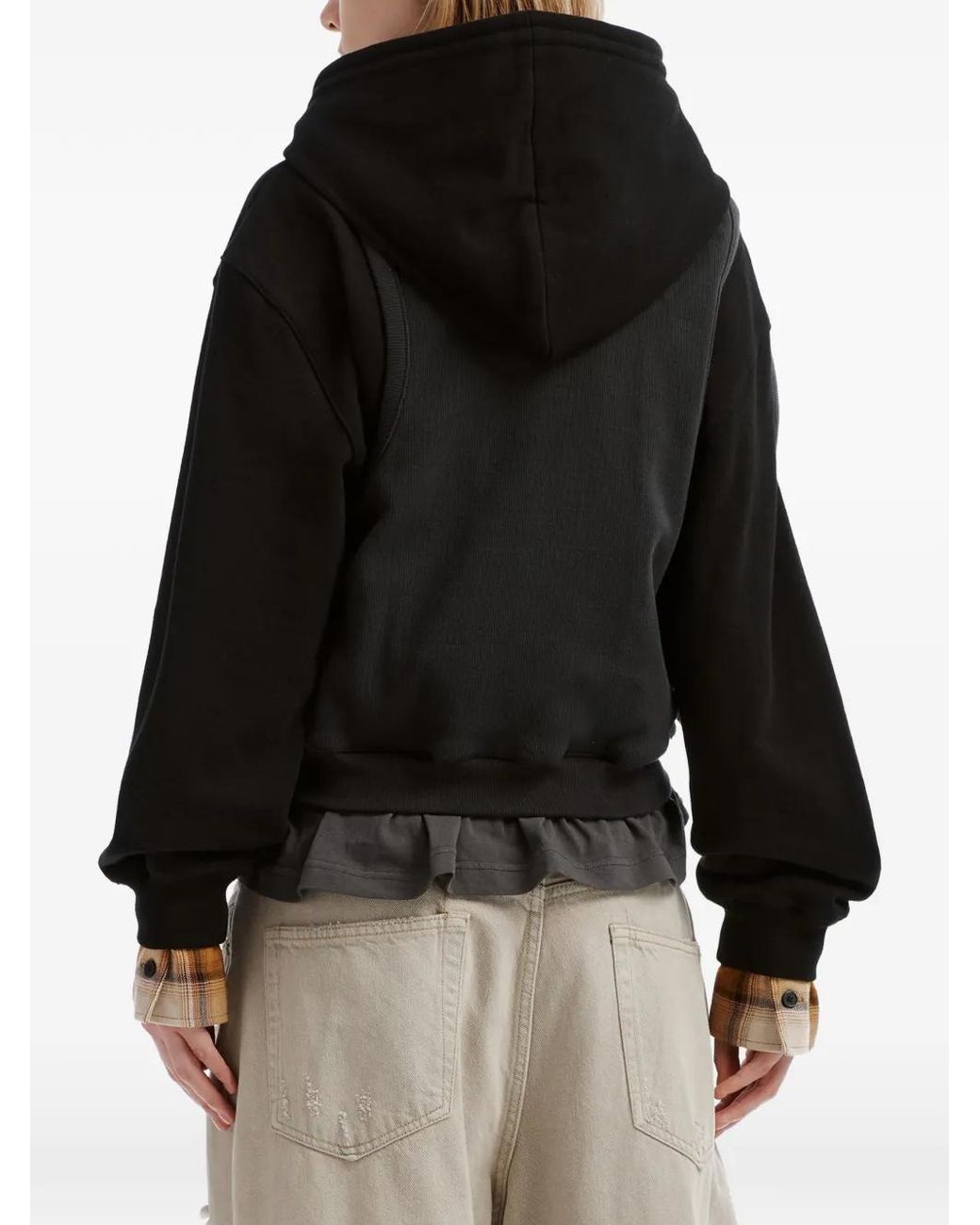 we11done Black Layered Ruffled Zip-Up Hoodie