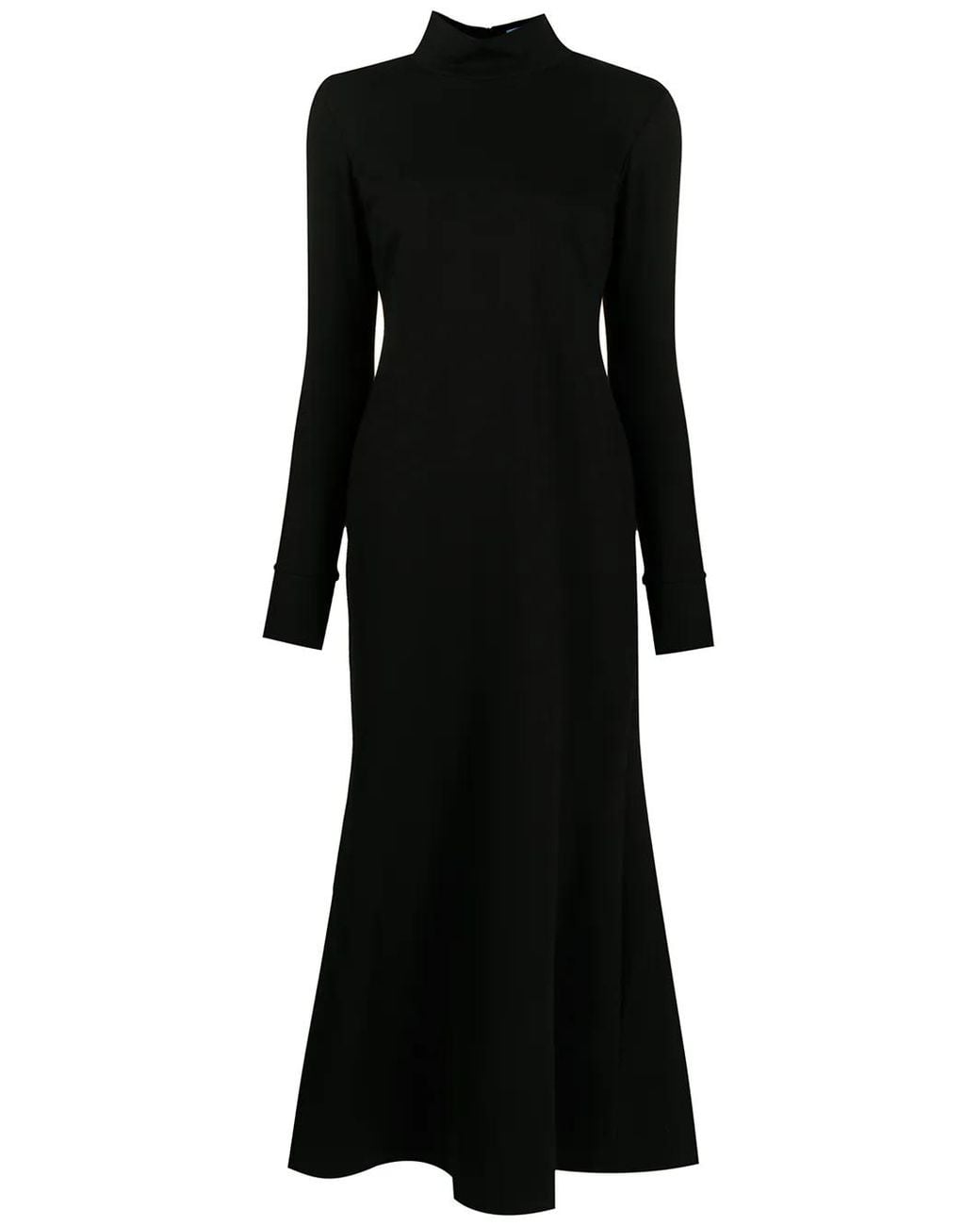 Macgraw Black High-Neck Flared Midi Dress