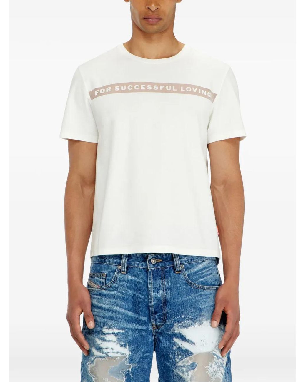 DIESEL White T-Shirt With For Successful Loving Logo