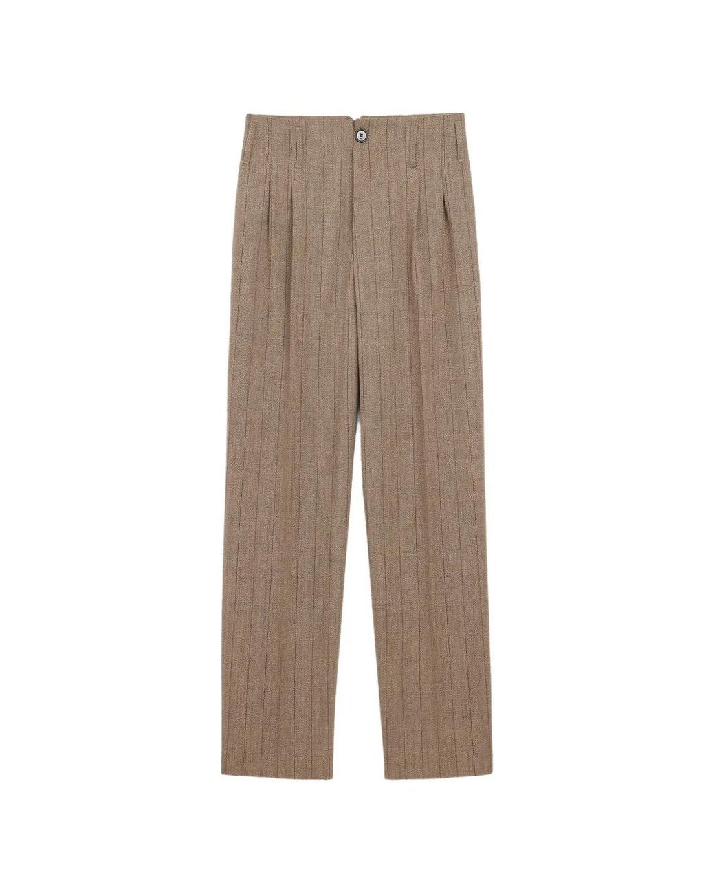 AMI Natural Striped Wool Two-Pleats Trousers for men