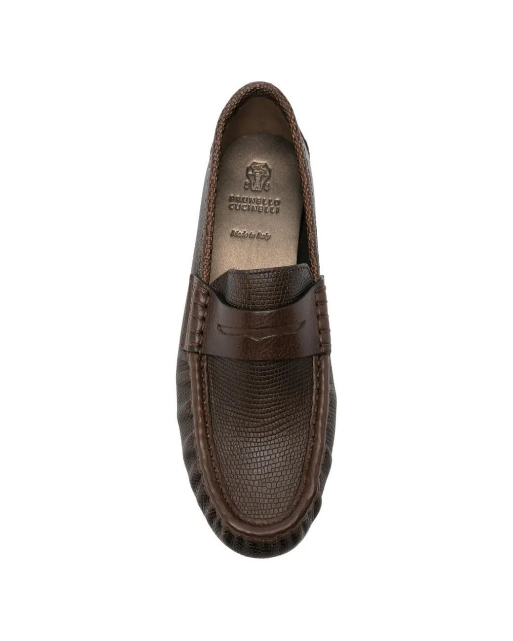 Brunello Cucinelli Gray Mocassins En Cuir À Effet Peau De Reptile