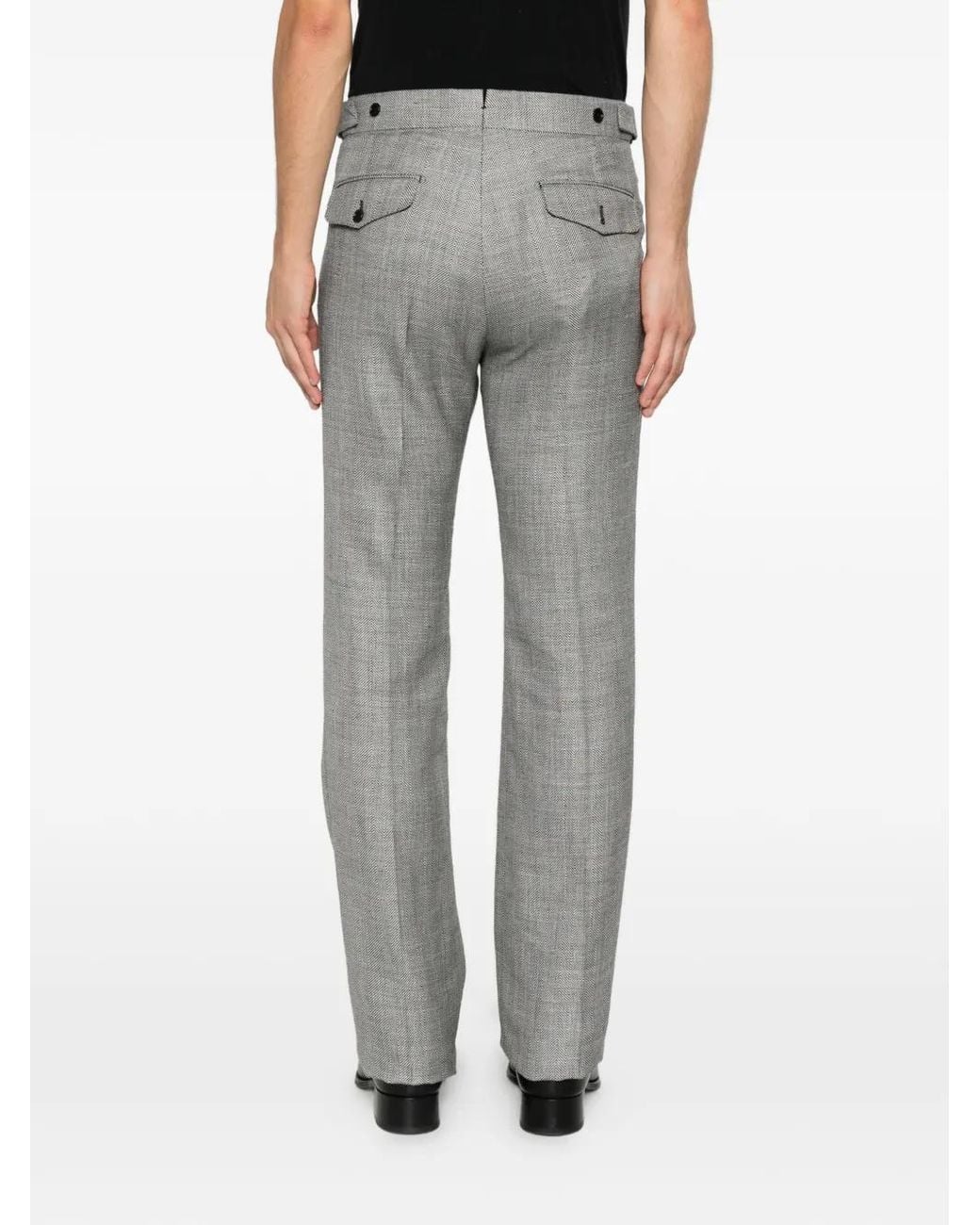 Tom Ford Gray Herringbone-Pattern Tailored Trousers for men