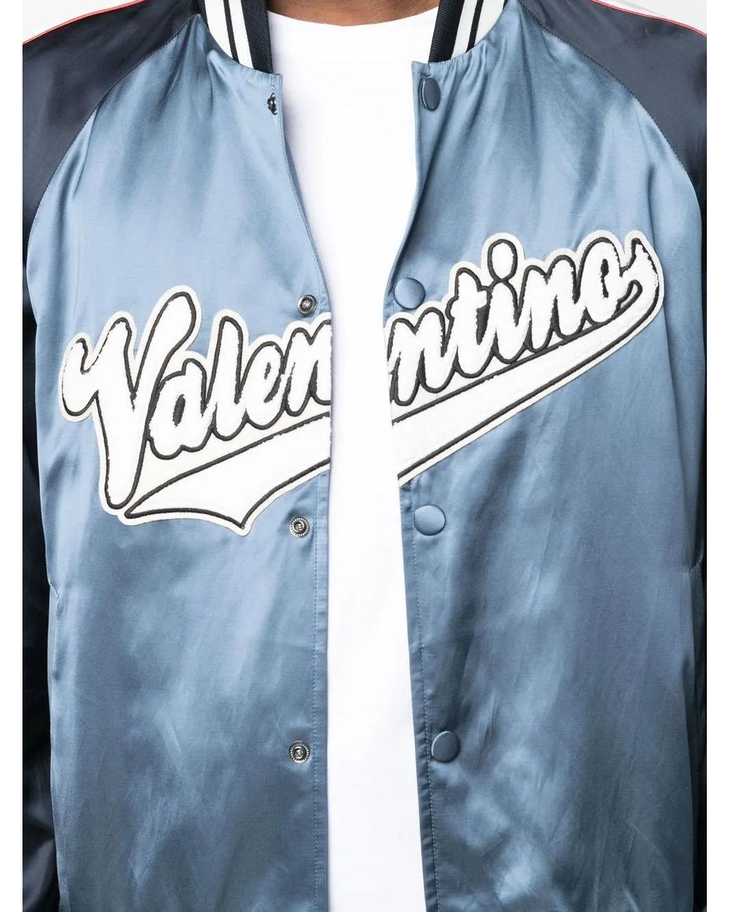 Valentino Garavani Blue Logo-Patch Bomber Jacket for men