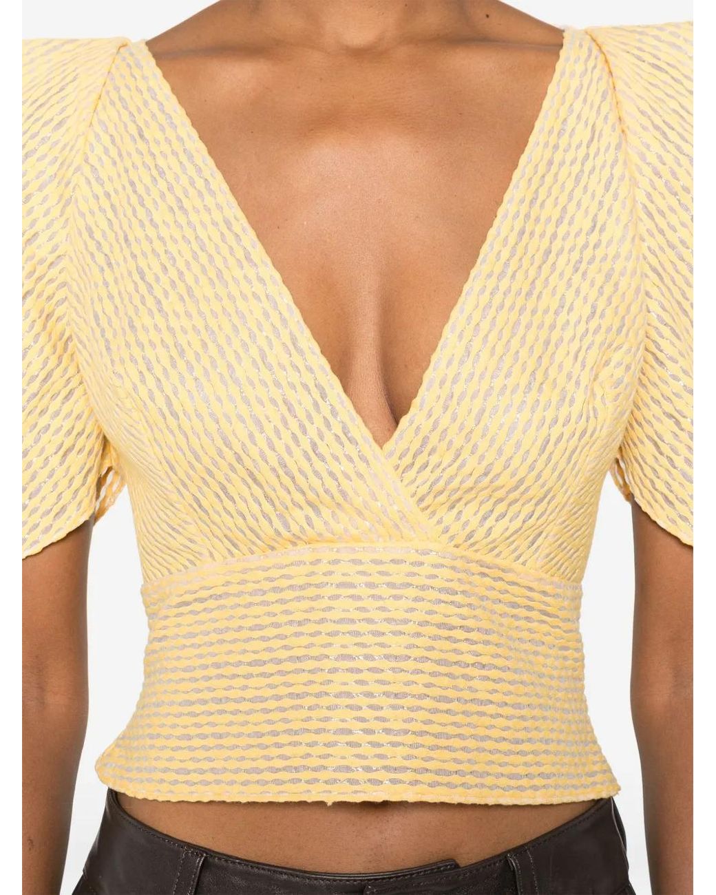Gemy Maalouf White Puff-Sleeve V-Neck Top