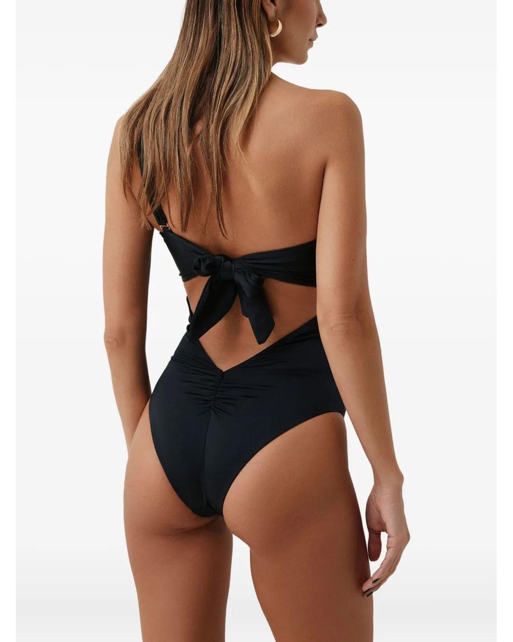 SOFIA ERHAN Black One-Shoulder Ring-Detail Swimsuit