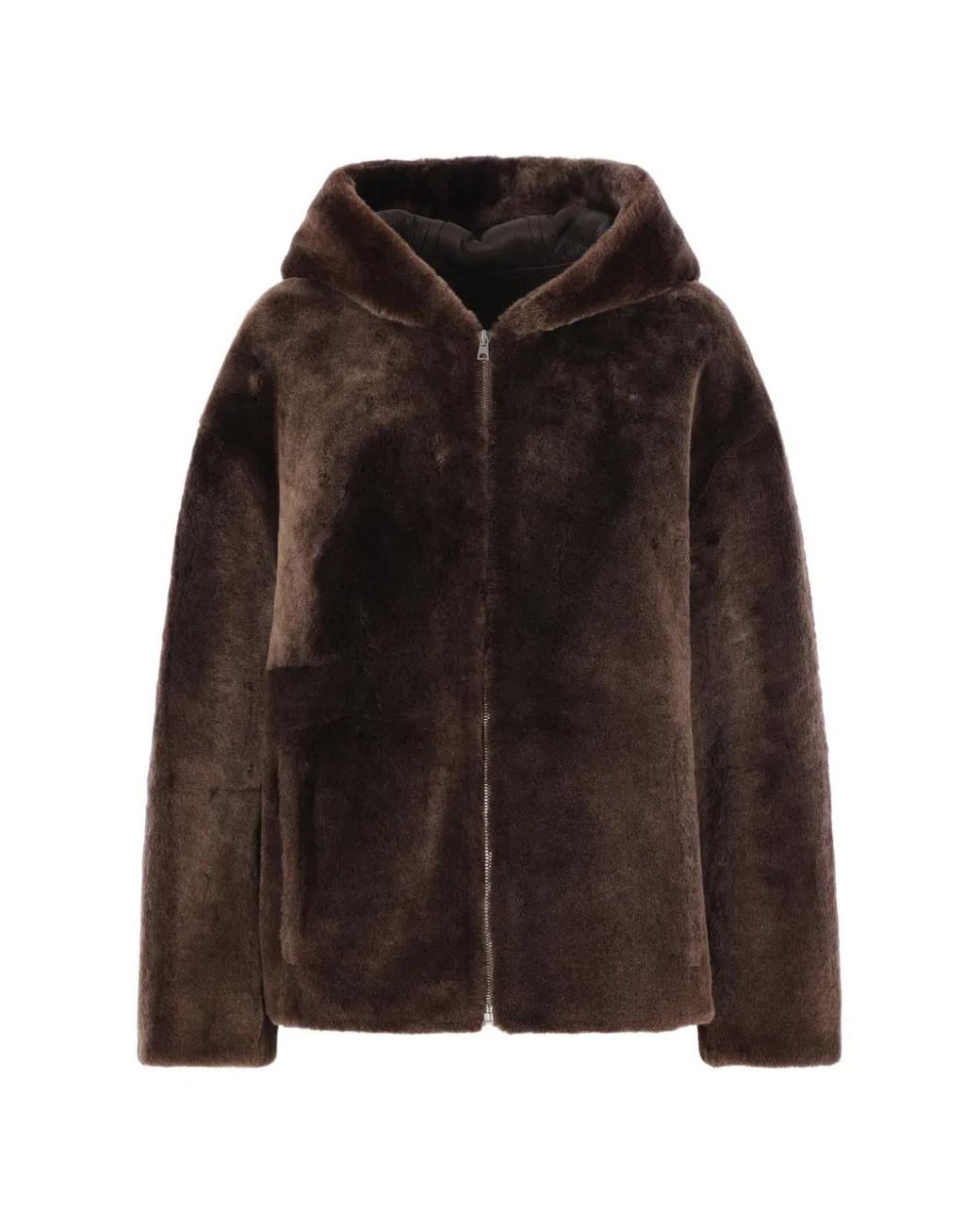 Yves Salomon Brown Hooded Shearling Jacket