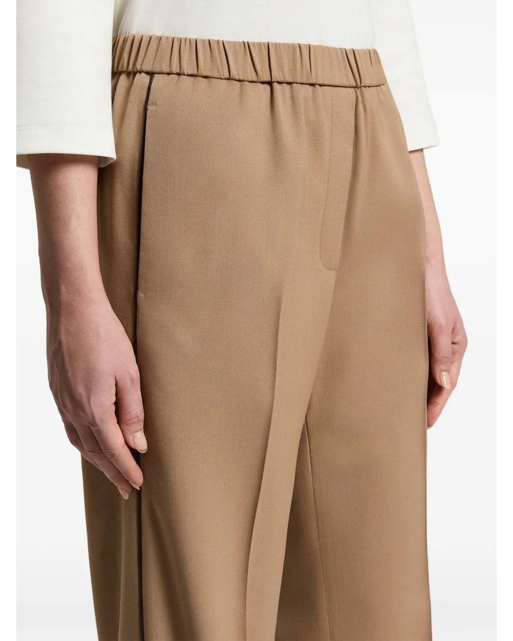 Peserico Natural Piped-Trim Elasticated-Waistband Trousers