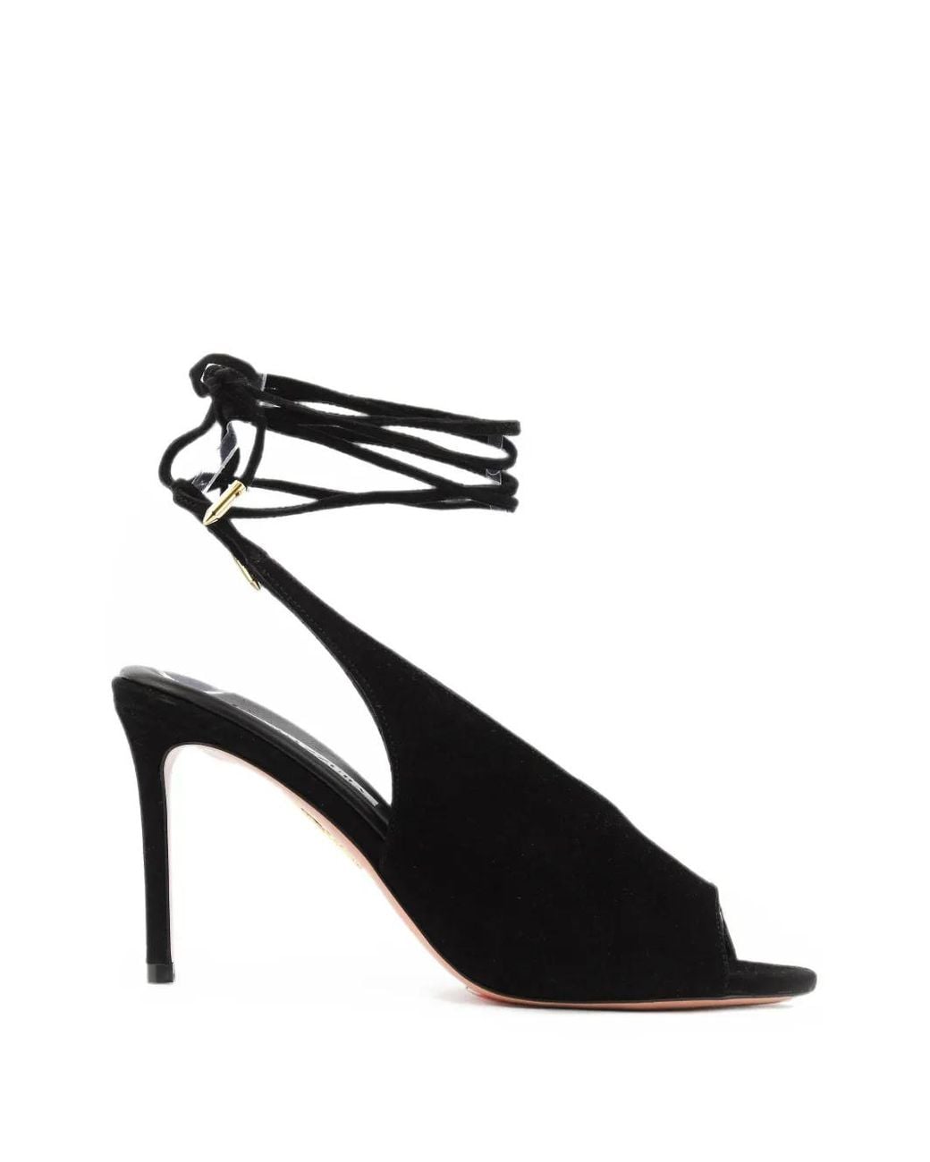 Aquazzura Black Lais Lace-Up Suede Sandals