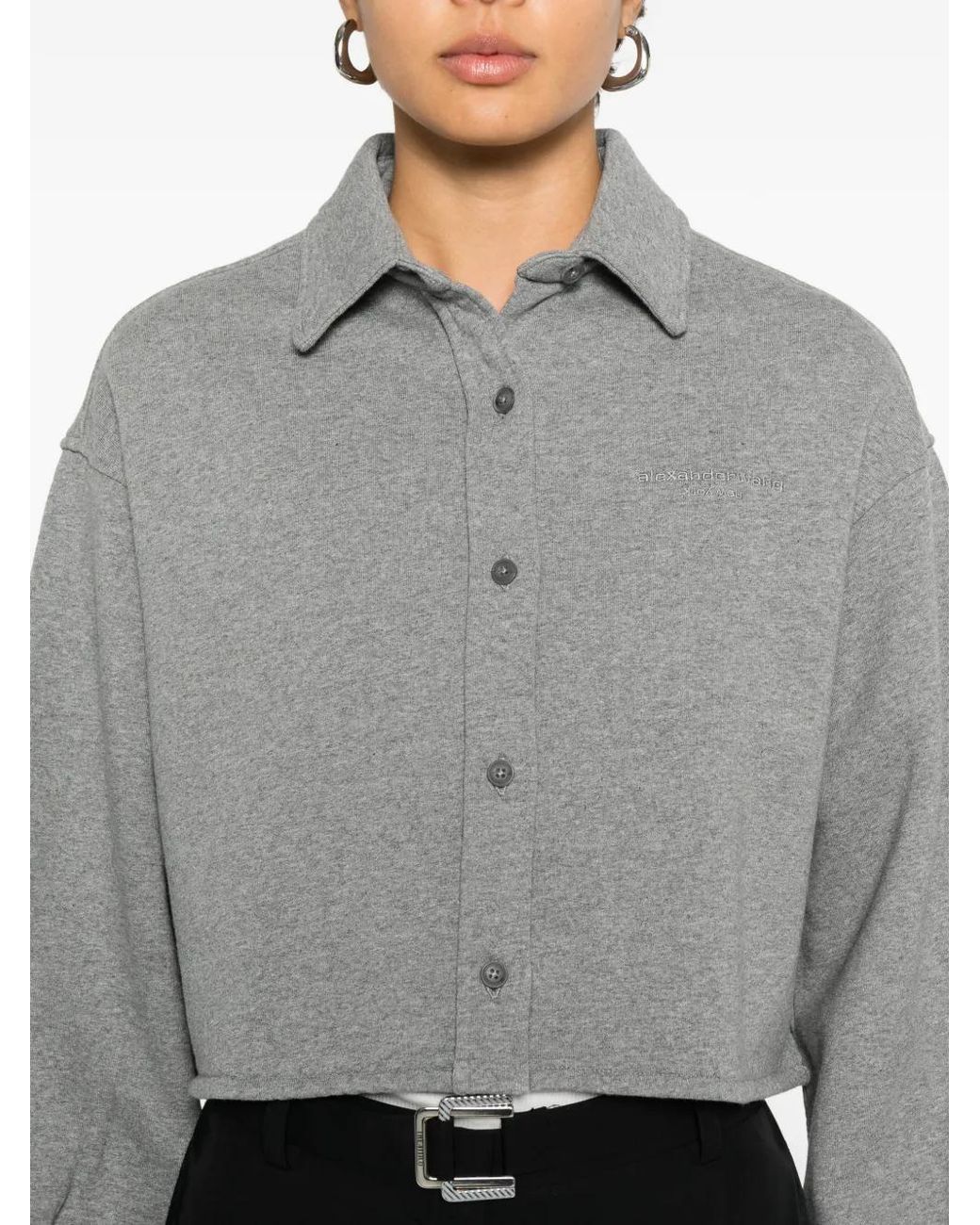 Alexander Wang Gray Button Up Cropped Shirt