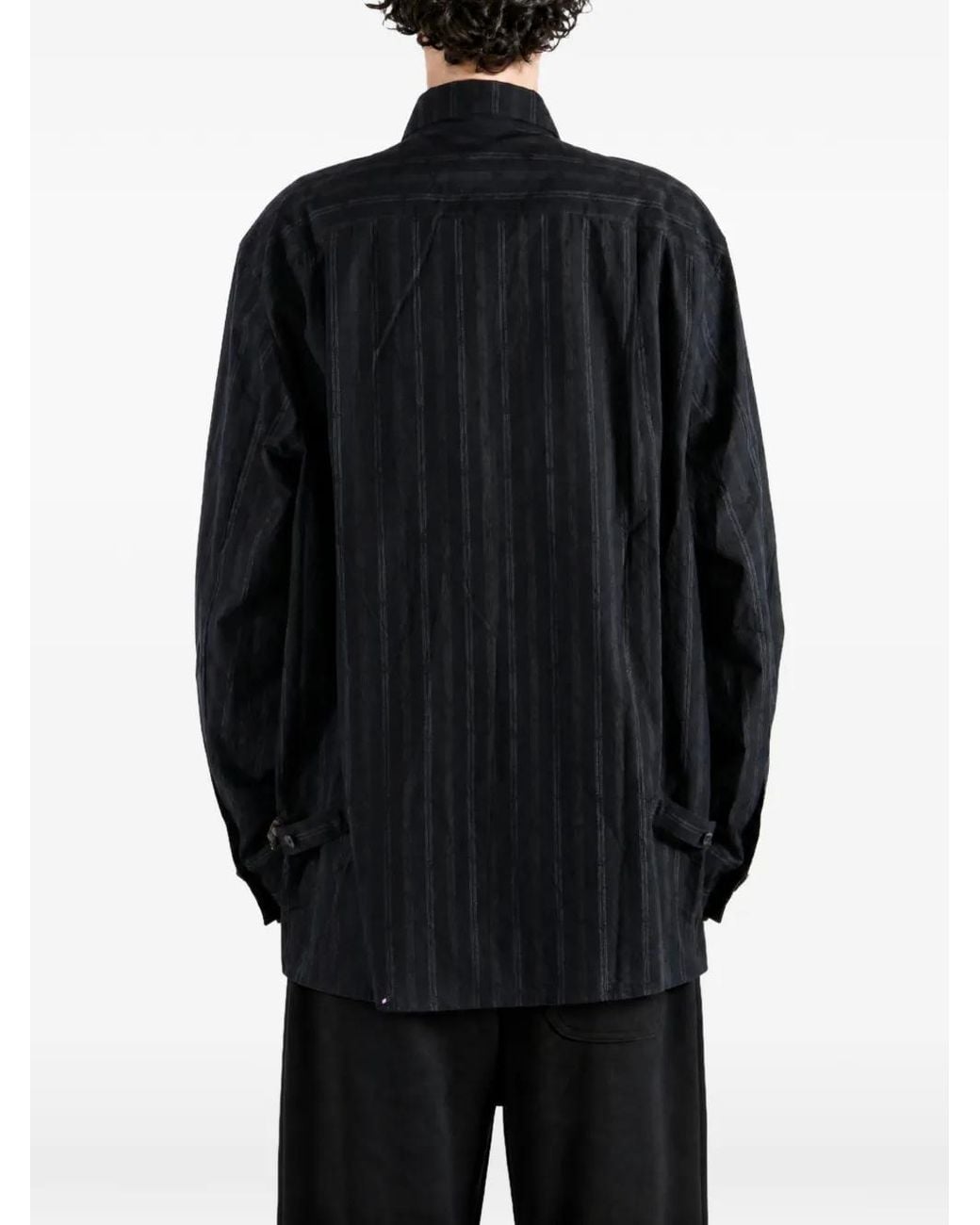 Ziggy Chen Black Vertical-Stripe Ruched Shirt for men