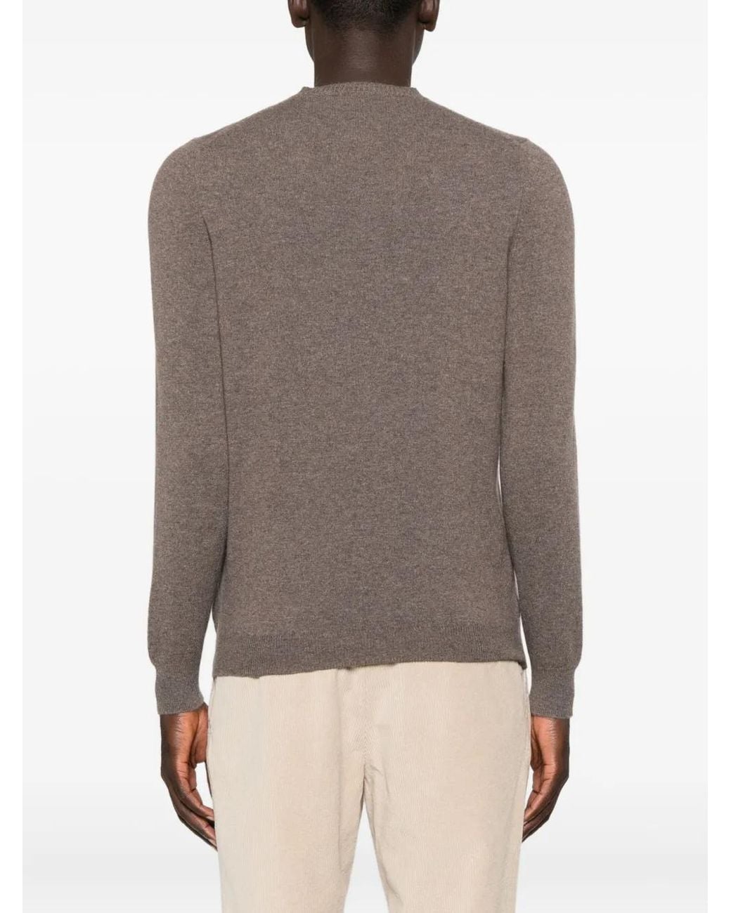 Fedeli Brown Round-Neck Cashmere Sweater for men