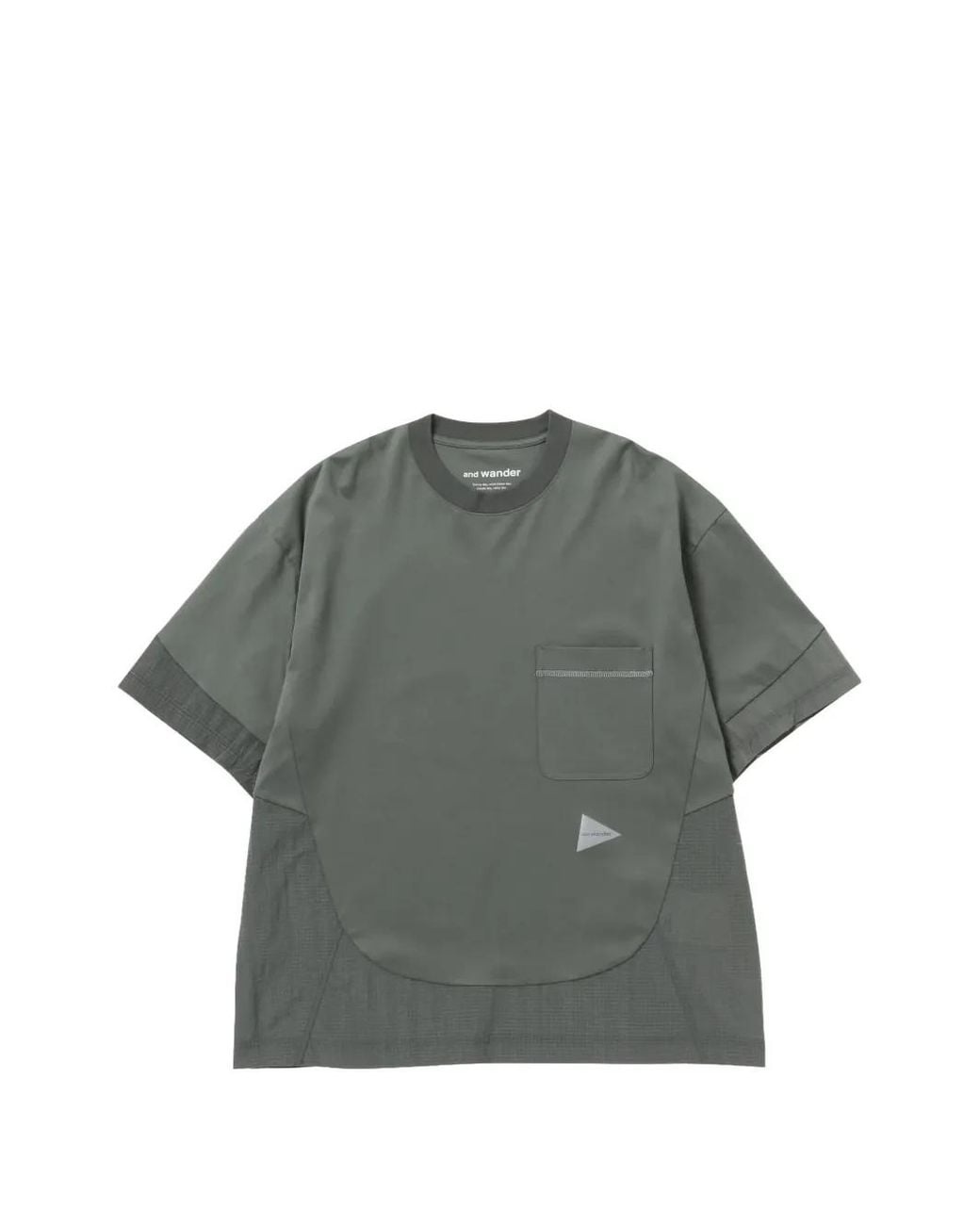 And Wander Gray Combi Panelled Crew-Neckt-Shirt