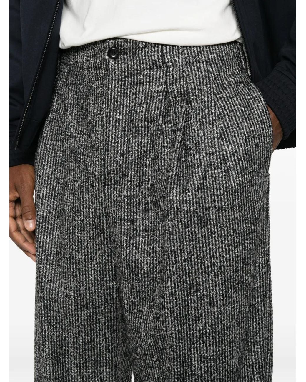Emporio Armani Black Pleated Pinstripe-Pattern Trousers for men
