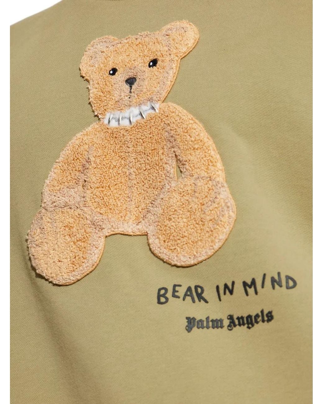 Palm Angels Green Teddy-Appliqué Crew-Neck Sweatshirt for men