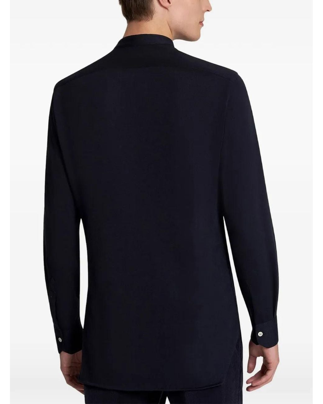 Kiton Blue Mandarin-Collar Shirt for men