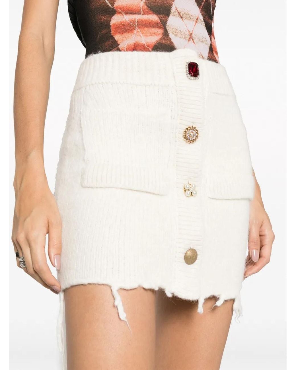 Vetements White Rhinestone-Embellished Knitted Miniskirt