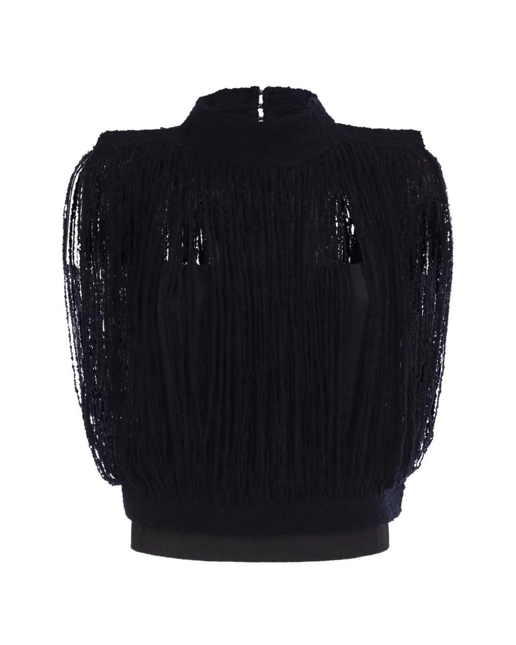 Fabiana Filippi Blue Fringed High-Neck Top