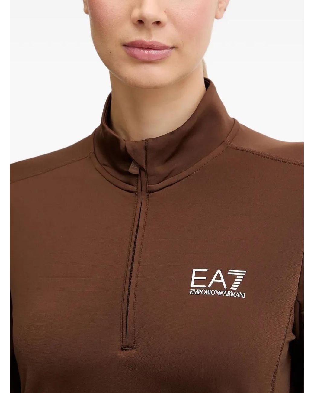 EA7 Brown Logo-Print Ski Top