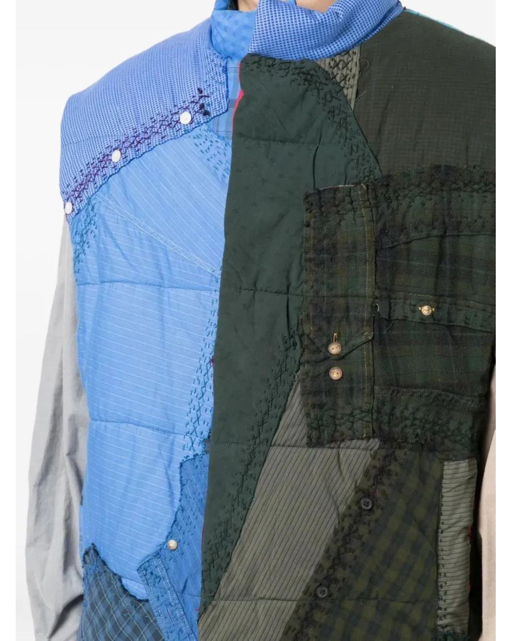By Walid Blue Teddy Patchwork Padded Gilet for men