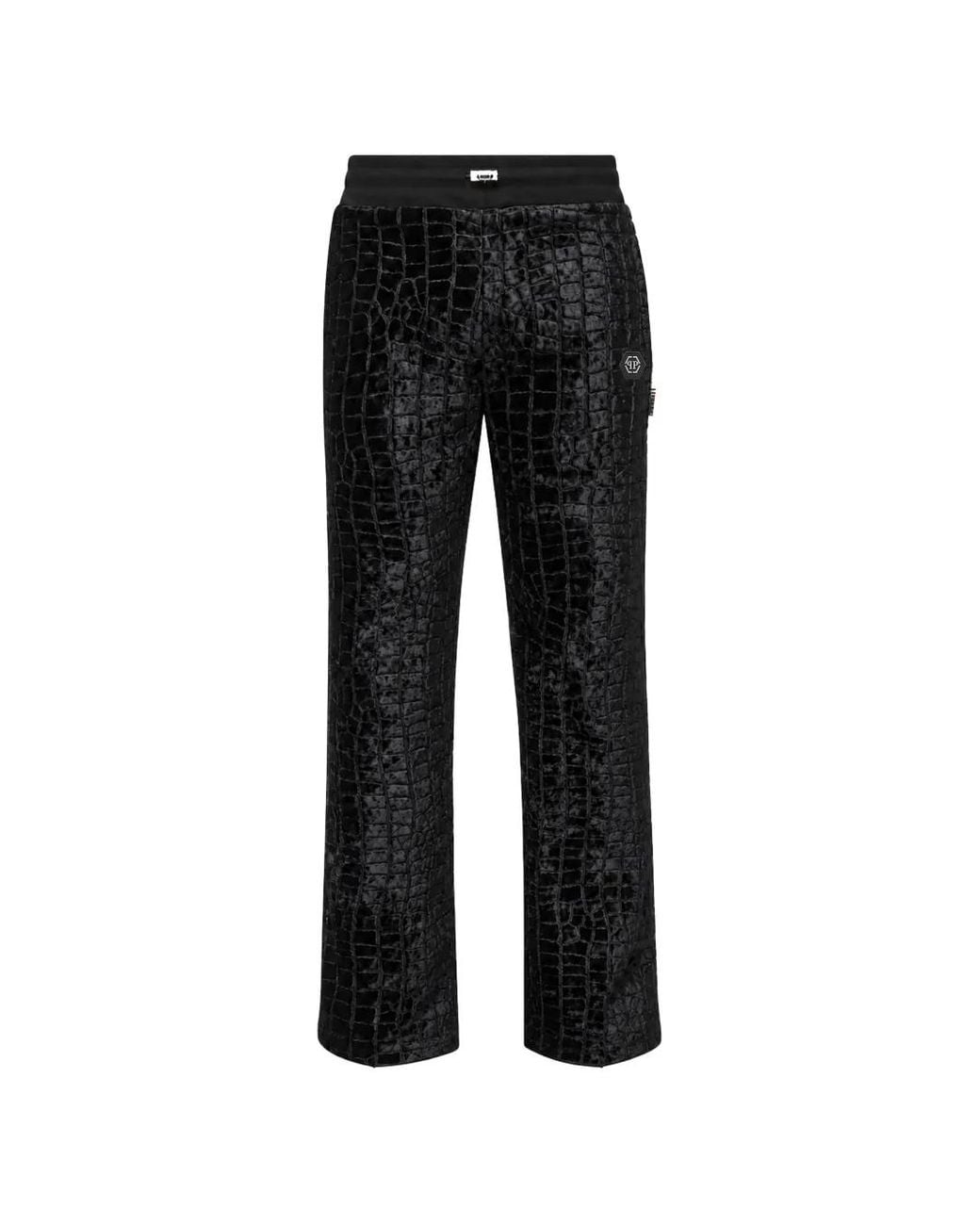 Philipp Plein Black Velvet Tracksuit Pants Cocco for men