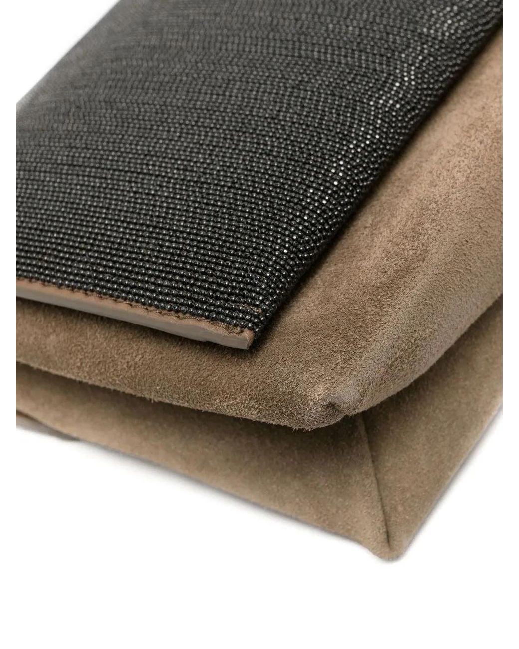 Brunello Cucinelli Gray Precious Monili-Chain Suede Bag