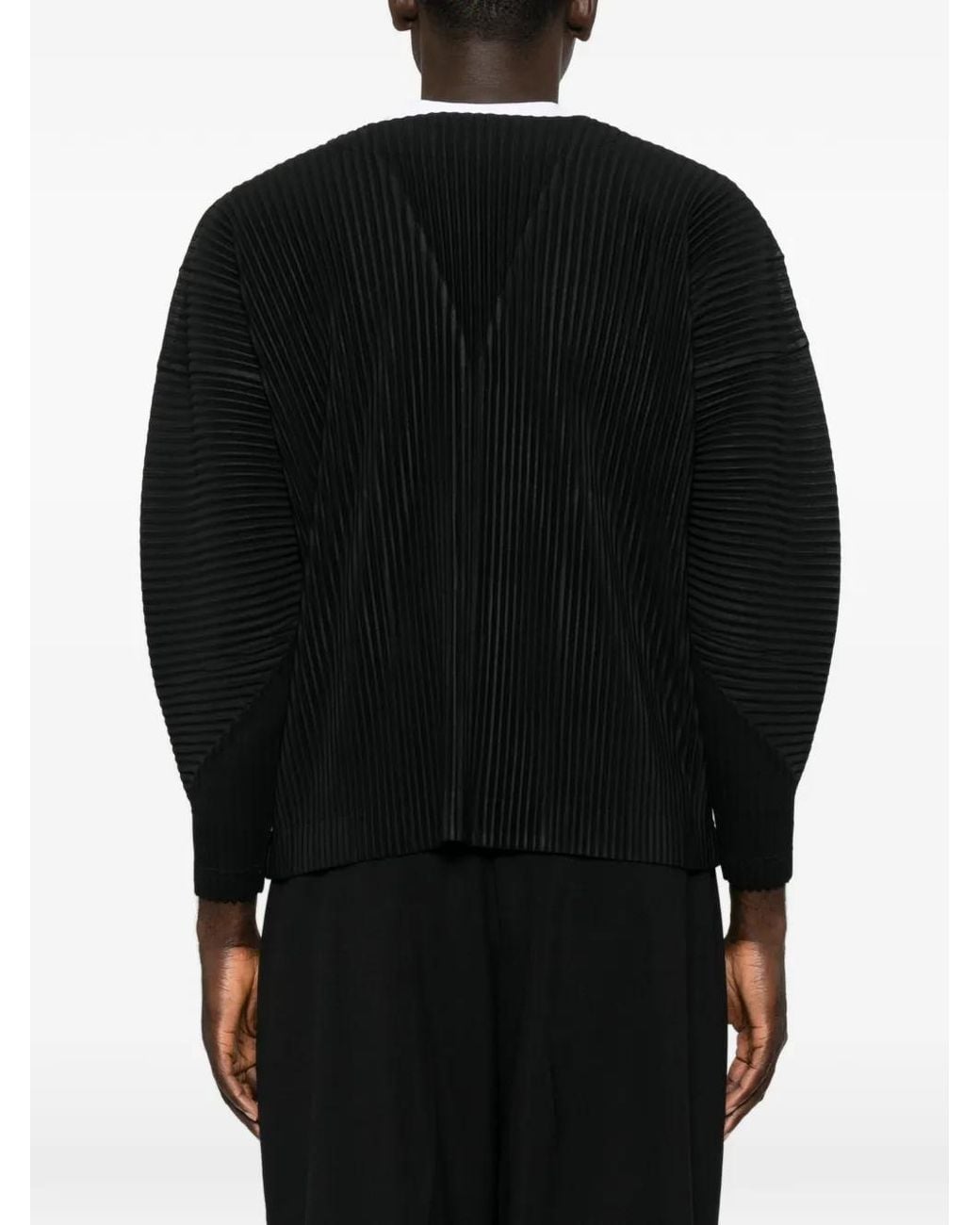 Homme Plissé Issey Miyake Black Pleated V-Neck Cardigan for men