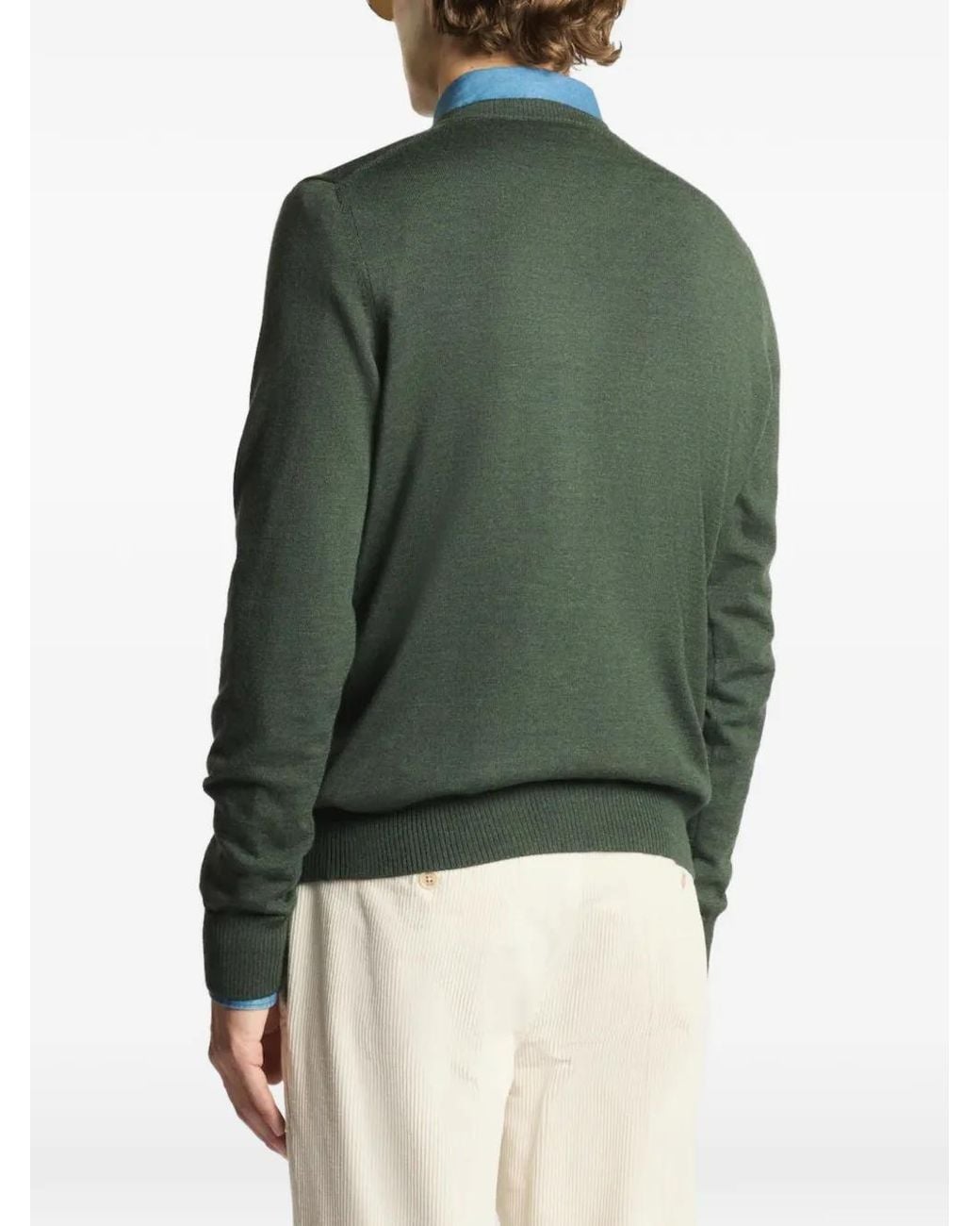 Fay Green Crew-Neck Ribbed-Trim Sweater for men