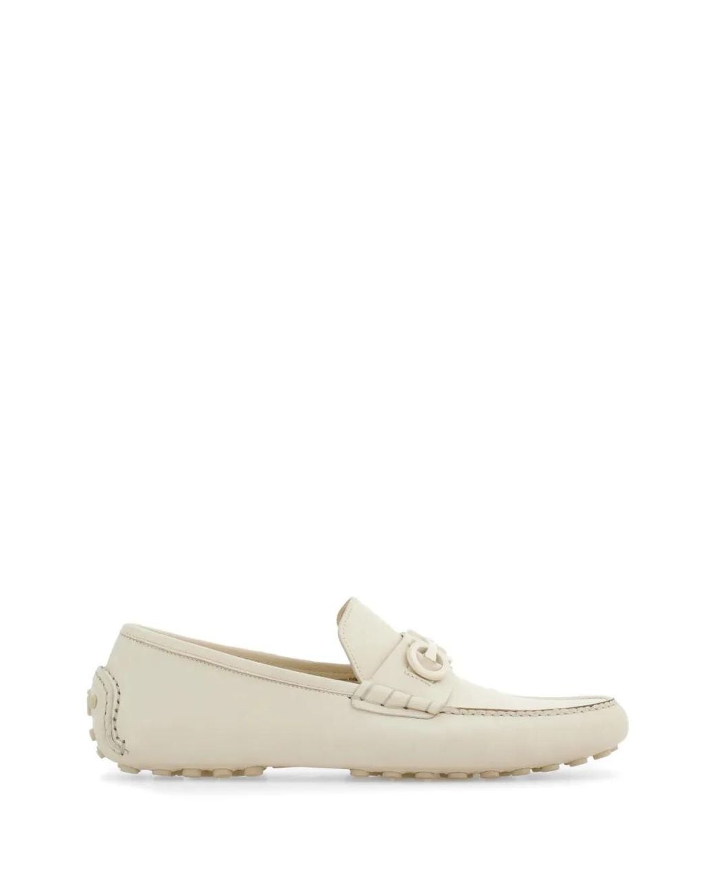 Ferragamo White Gancini-Plaque Leather Loafers for men