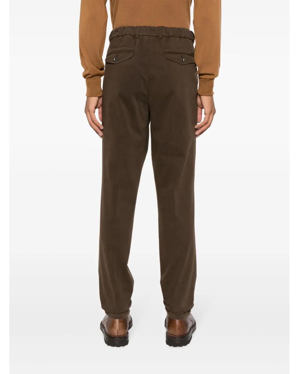 Peserico Brown Waist-Tab Cotton Trousers for men