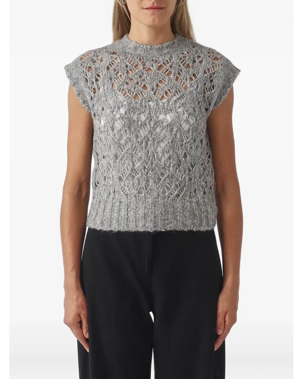 Max Mara Blue Débardeur Albero En Maille Pointelle