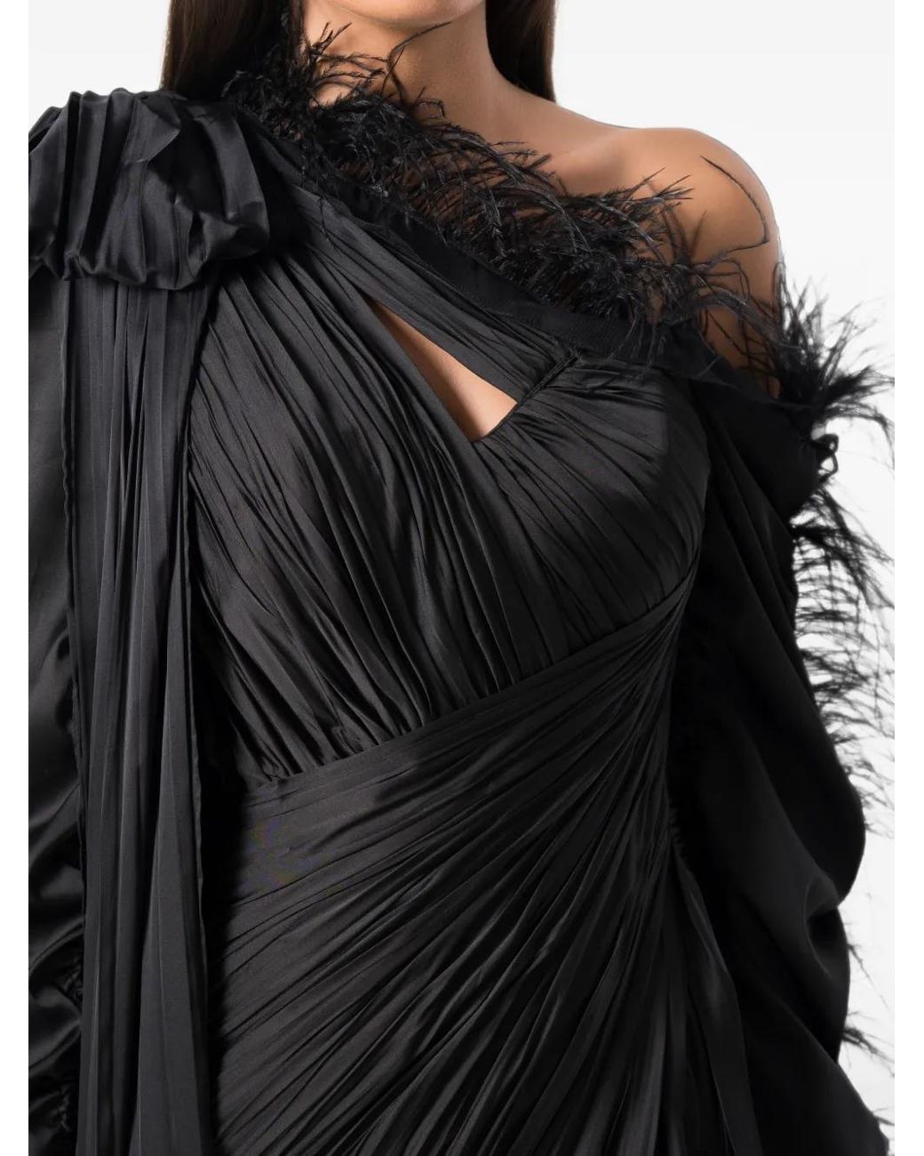 NORINA ST Black Jamila Feather-Trim Ruched Mini Dress
