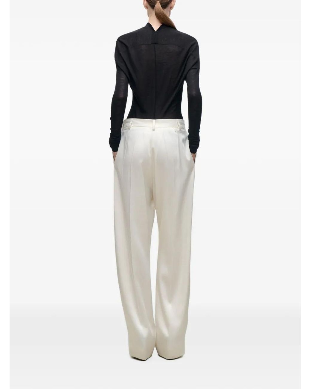 Victoria Beckham White Ivory Crepe-Back Satin Relaxed Curved Leg Trousers