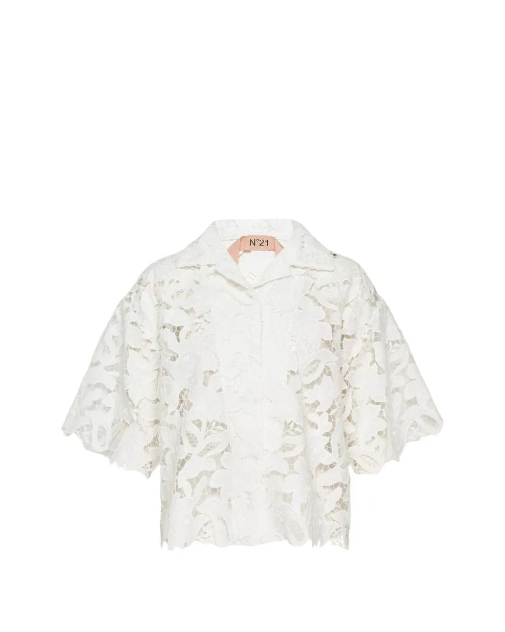 N°21 White Floral-Lace Short-Sleeved Shirt