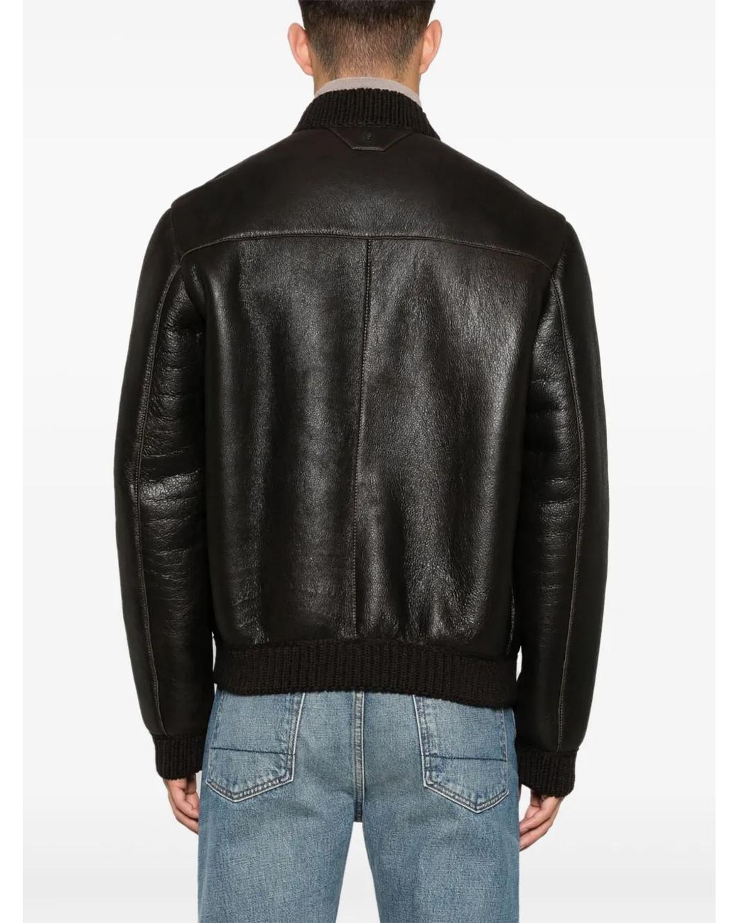 Salvatore Santoro Black Leather Bomber Jacket for men