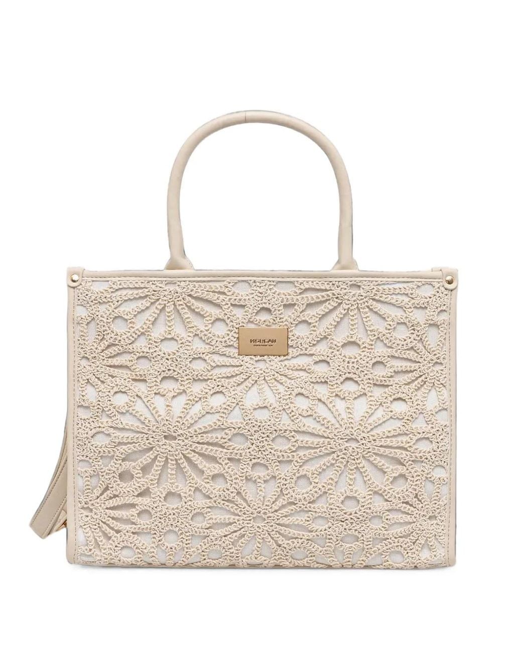 Morgan Natural Crochet-Knit Tote Bag