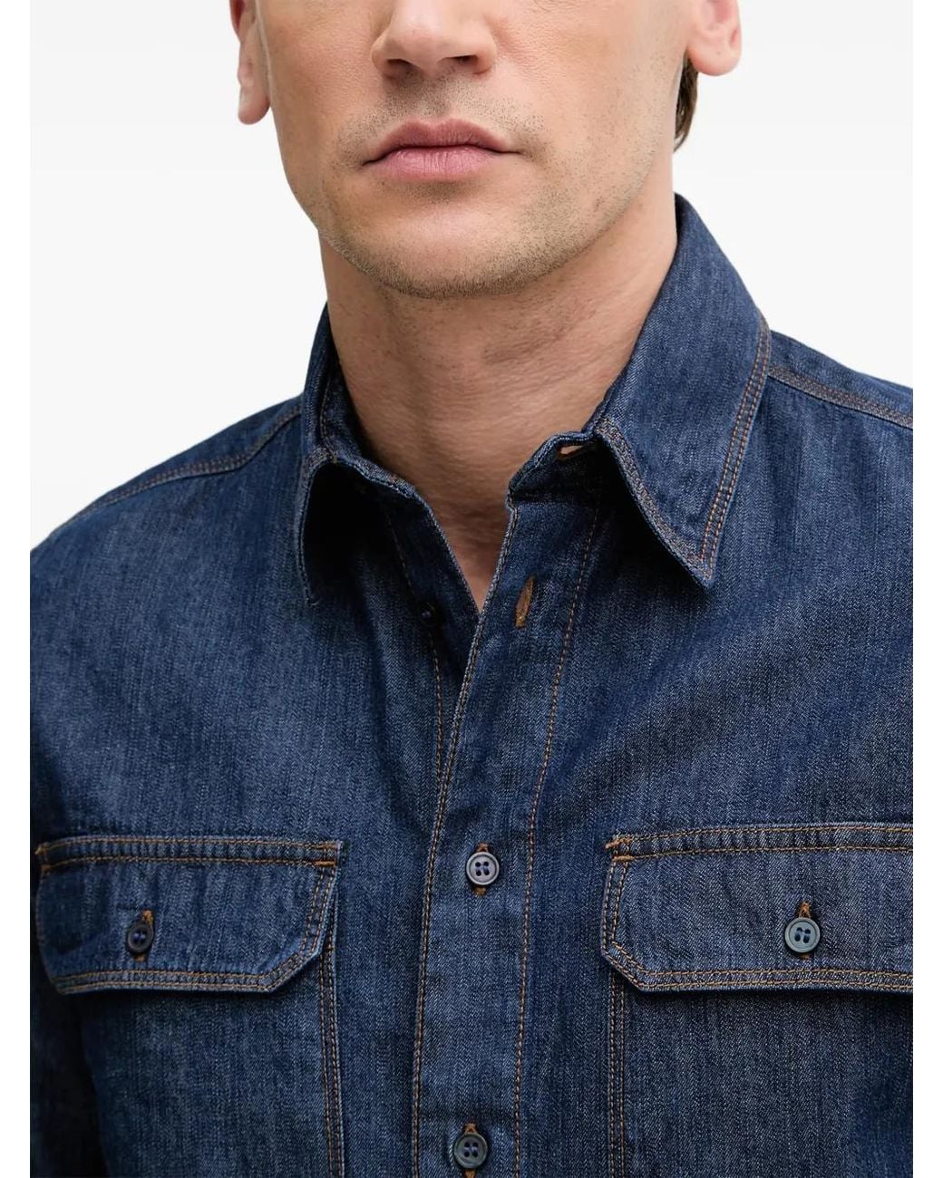 Sisley Blue Button-Down Denim Shirt for men