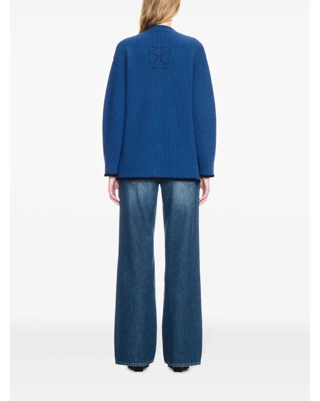 Off-White c/o Virgil Abloh Blue Logo-Embroidered Cardigan