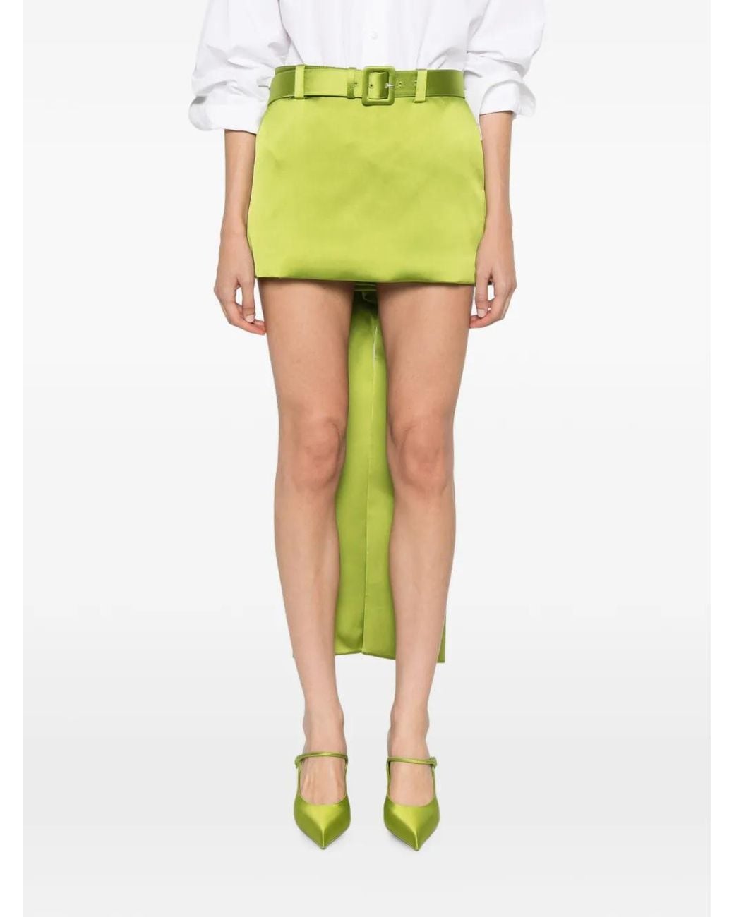 Self-Portrait Green Satin Bow Mini Skirt