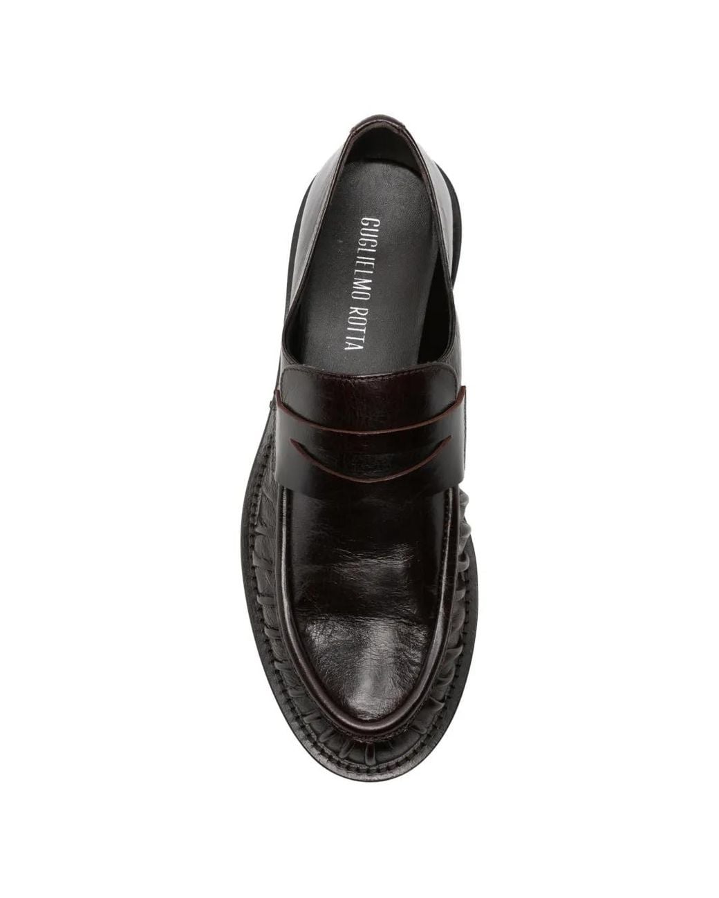 Guglielmo Rotta Black Ruched Leather Loafers