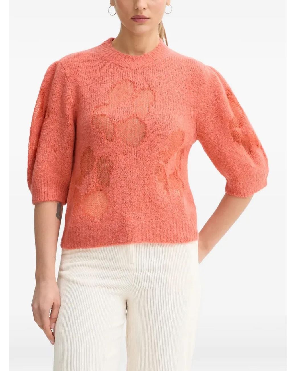 Benetton Red Puff-Sleeve Top